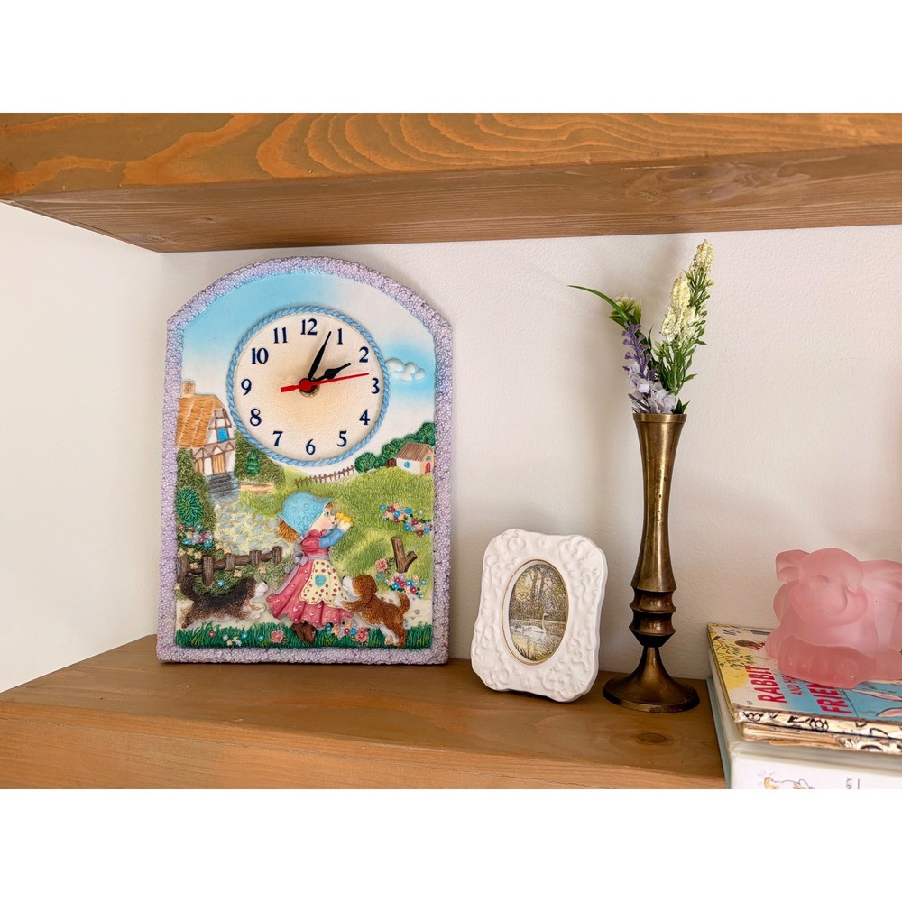 Vintage Cottage Wall Clock – Girl and Puppies Clock –Storybook Nursery Decor